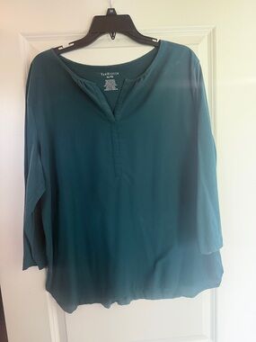 Van Heusen Teal Split-Neck Blouse